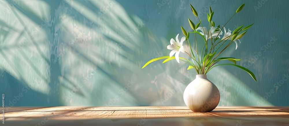 Leinwandbilder plastic flower in vase on table. with copy space image. place for adding text or design