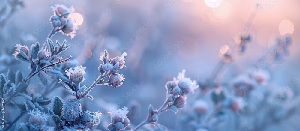 Aufkleber Winter landscape.Winter scene .Frozenned flower/ selective focus. with copy space image. Place for adding text or design