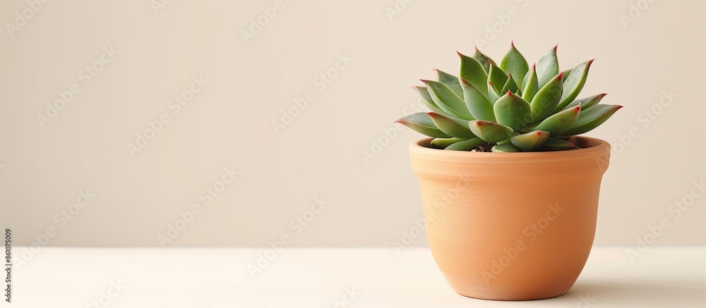 Poster Succulent plant in flowerpot isolated on white. Home decor. with copy space image. Place for adding text or design