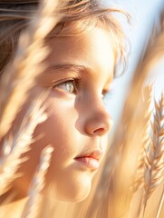 Captivating Close-Up Portrait of a Young Girl Amidst Rustic Hay Bales