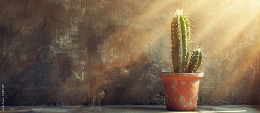Aufkleber cactus in old pan . with copy space image. Place for adding text or design