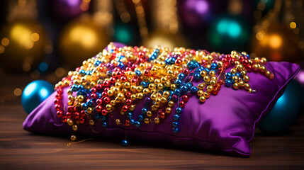 Elegant Purple Pillow with Decorative Beads Adding Texture and Style