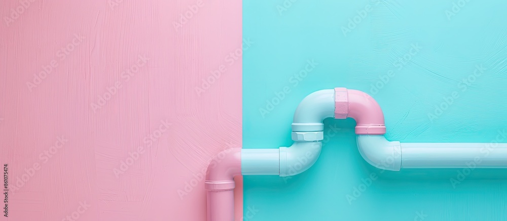 Poster Plumber tube for water isolated on a pastel background. with copy space image. Place for adding text or design