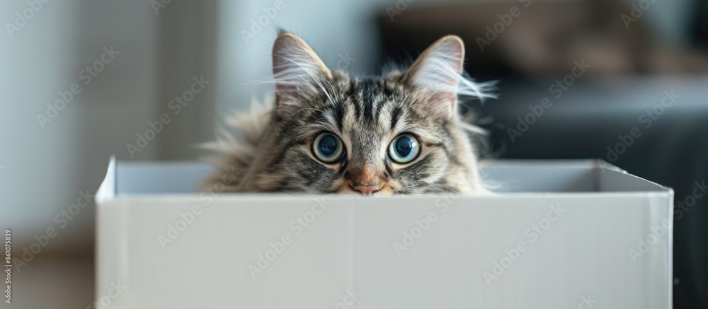 Fototapete cat in the white box. with copy space image. place for adding text or design