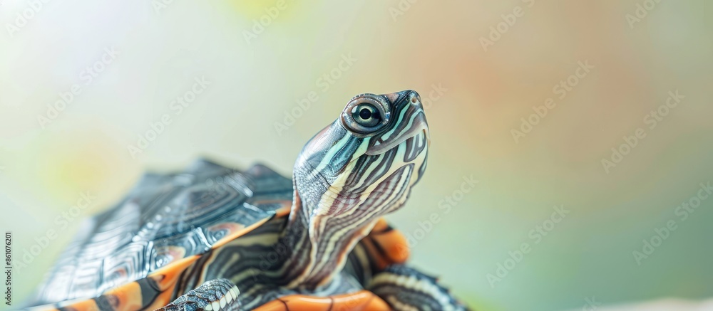 Poster isolated turtle pastel background Turtle  Young  Pet. with copy space image. Place for adding text or design