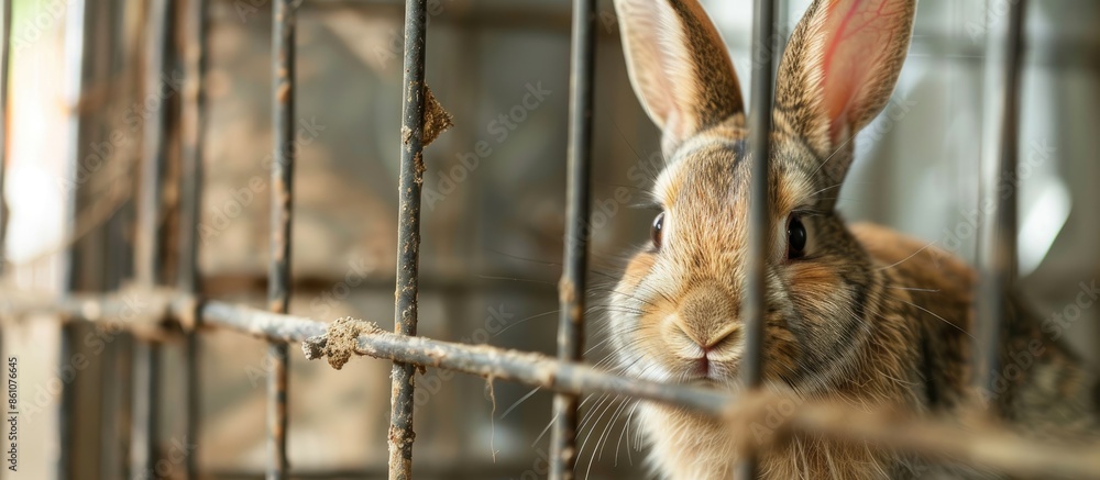 Aufkleber Sick rabbit in a cage. Copy space image. Place for adding text or design
