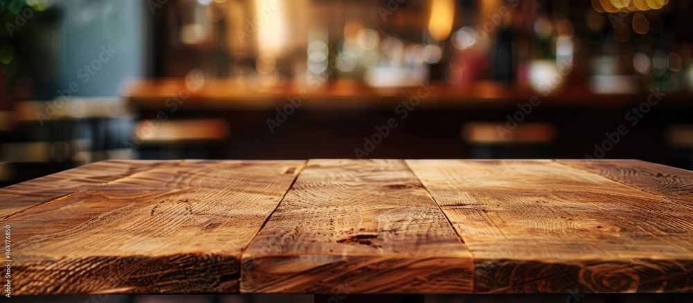 Poster closeup top wood table with Blur Background. with copy space image. Place for adding text or design