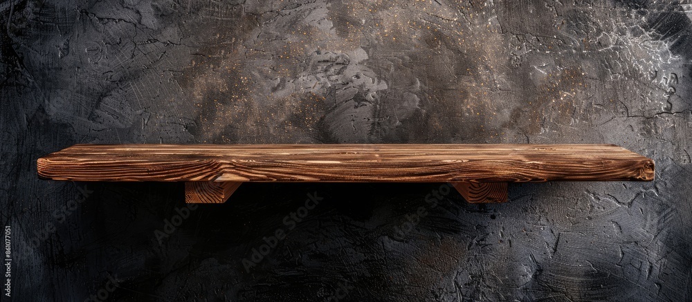 Aufkleber Blank of old wooden shelf on dark wall texture background with clipping path for design . with copy space image. Place for adding text or design