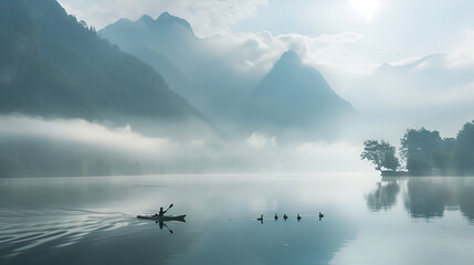 A serene lake surrounded by mountains