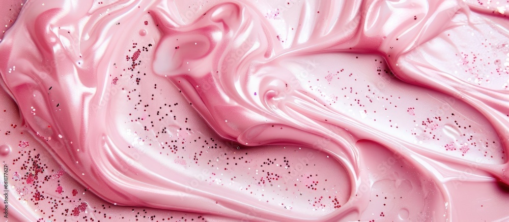 Poster swirl of pink shimmery makeup on a pastel background. with copy space image. place for adding text o