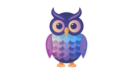 Fototapeta premium Colorful owl illustration with purple and blue feathers and large eyes, emphasizing creativity and whimsy in vector art. Isolated on transparent background.