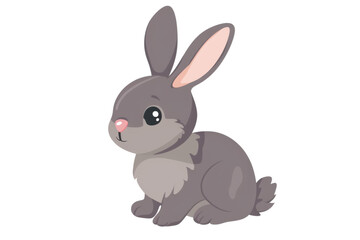 Obraz premium Cute cartoon grey bunny with big ears, sitting and looking adorable. Ideal for children's illustrations and animal-themed projects. Isolated on transparent background.