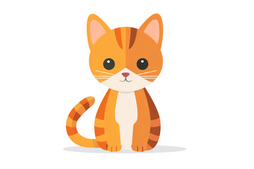 Cute cartoon orange tabby cat illustration with big eyes, sitting upright. Ideal for children's books, greeting cards, and design projects. Isolated on transparent background.