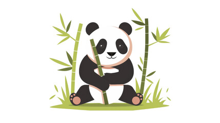 Cute cartoon panda holding bamboo surrounded by green bamboo stalks. Adorable wildlife illustration perfect for kids and nature themes. Isolated on transparent background.