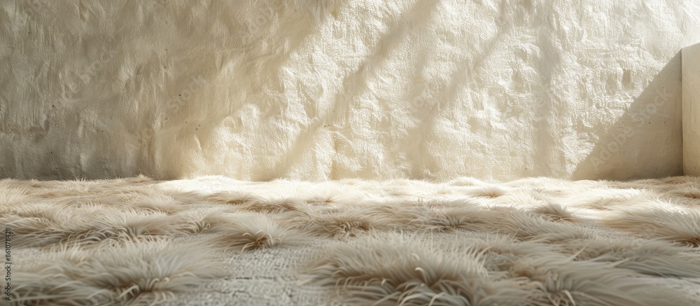 Poster carpet of fur in the interior. with copy space image. Place for adding text or design