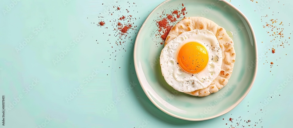 Poster roti put eggs on the plate pastel background food isolated. with copy space image. place for adding 