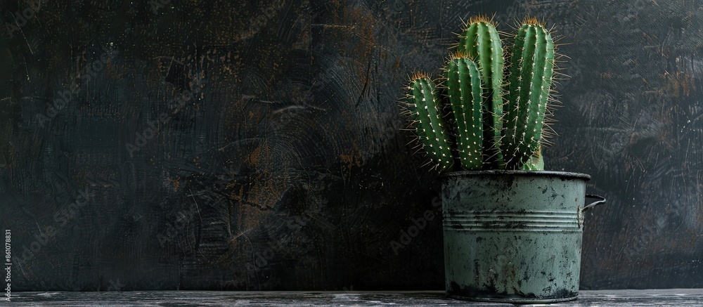 Poster cactus in old pan . with copy space image. Place for adding text or design