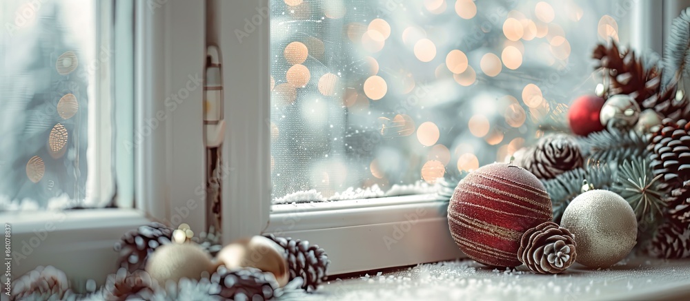 Poster swedish christmas decoration in a windowsill. with copy space image. place for adding text or design