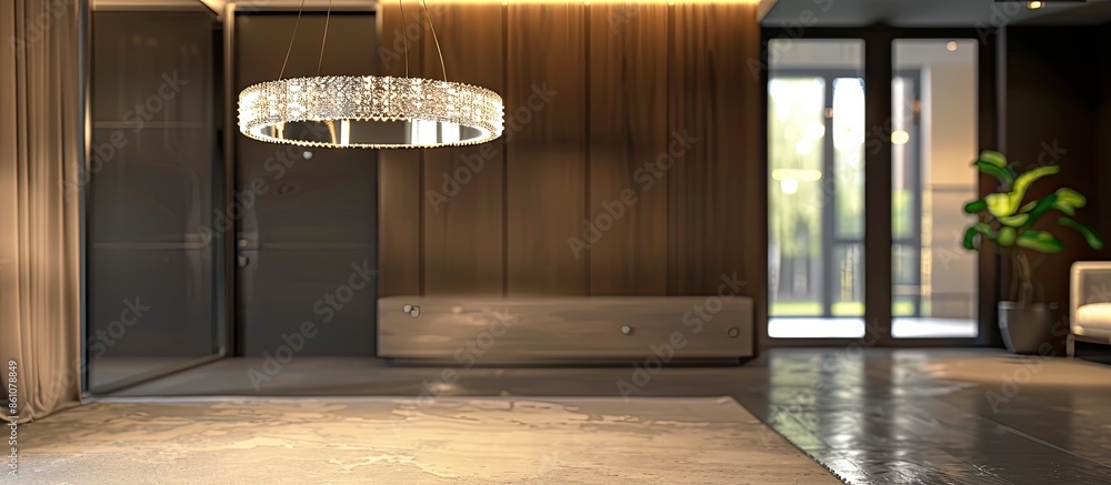 Poster modern looking interior chandelier with led design. with copy space image. Place for adding text or design