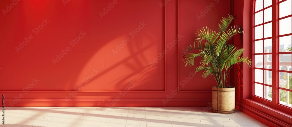 Poster red background interior design, empty space. with copy space image. Place for adding text or design