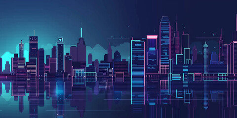 Pixel art retro wave. panorama of big city. wide banner. Space for text. neon cyberpunk digital 8 16 32 64 bit painting. poster, flyer, banner, email, header, social media post. Generative Ai content