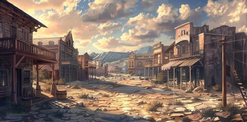 Rustic Old Town. Wild West themed background concept