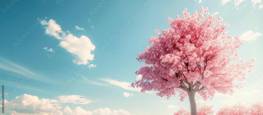 Poster trees spring pastel background  Sky  Isolated  Nature. with copy space image. Place for adding text or design