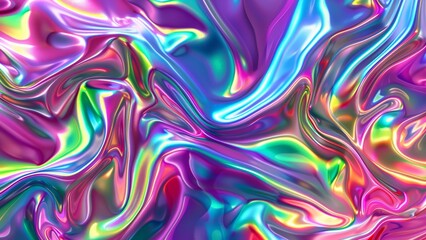 Obraz premium abstract flowing iridescent wallpaper with rainbow colors and shiny metalic gloss
