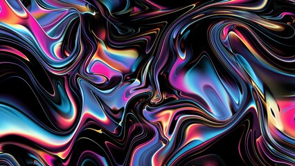 abstract holographic 3D modeled wallpaper of iridescent metalic forms and shapes with colorful accents