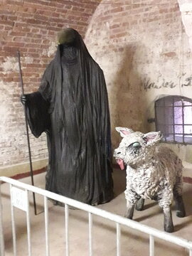statue of grim reaper with zombie sheep in the josefov fortress at the brutal assault festival in jaroměř, czech republic - for articles about the brutal assault festival, decoration, metal music, art