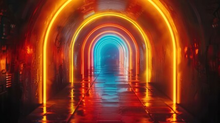 High speed neon abstract tunnel flight