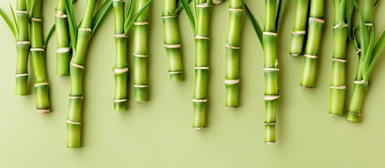 Obraz premium Bamboo shoots pastel background Food People Spring. Copy space image. Place for adding text and design