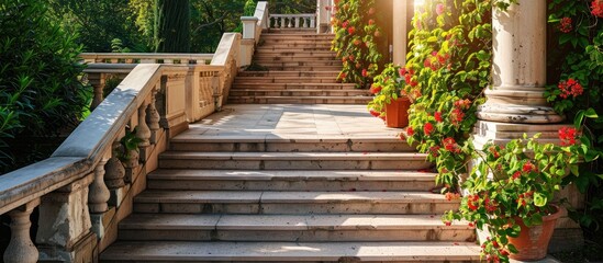 Side of the stairs of house,exterior decoration of the residence. Copy space image. Place for adding text and design