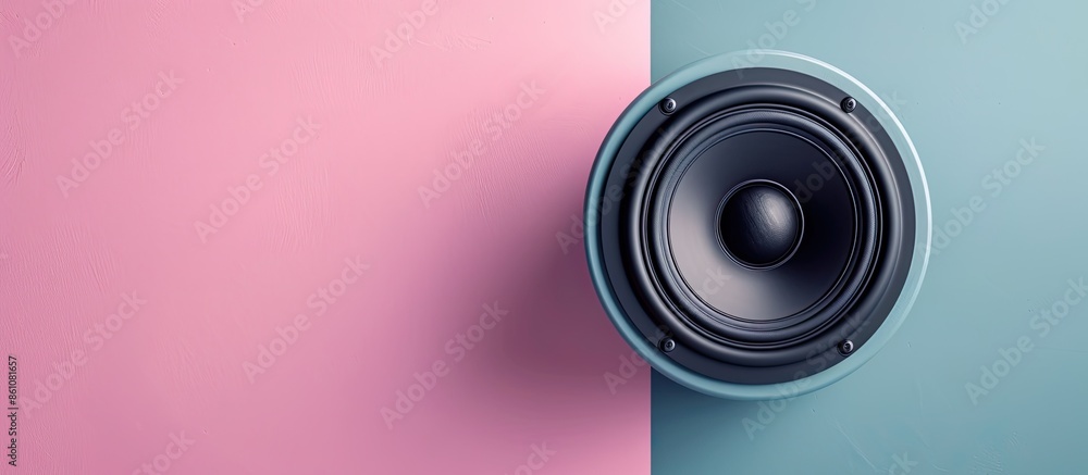 Poster sound audio speaker isolated on pastel background technology. copy space image. place for adding tex