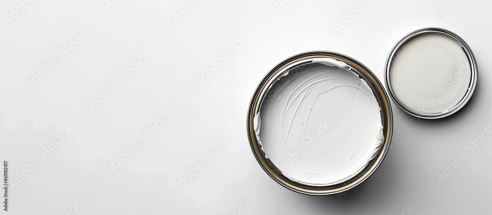 Poster open can of white paint. copy space image. place for adding text and design