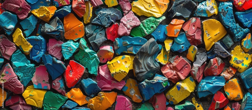 Poster weathering surface made of multicolored recycling plastic. copy space image. place for adding text o