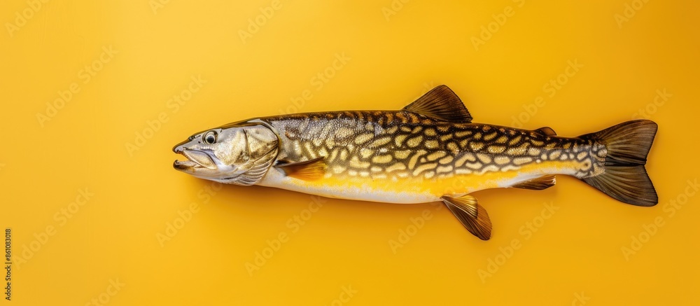 Poster pike isolated on pastel background food isolated nature. copy space image. place for adding text and