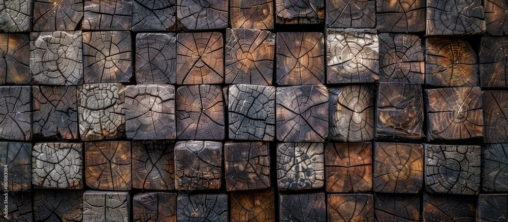 Poster squared wood tiles with cracks. background and texture. copy space image. place for adding text and 