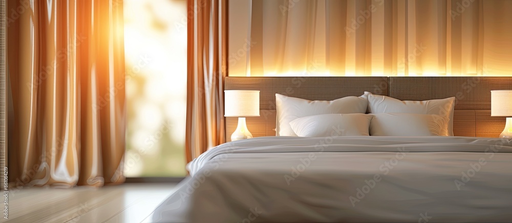 Poster abstract blur bedroom interior for background. copy space image. place for adding text and design
