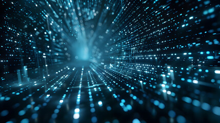 Streaming Binary Code with Depth and Perspective on Dark Background. Concept Binary Code Art, Data Visualization, Dark Background, Streaming Technology, Perspective Depth