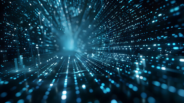 Streaming Binary Code with Depth and Perspective on Dark Background. Concept Binary Code Art, Data Visualization, Dark Background, Streaming Technology, Perspective Depth - Powered by Adobe