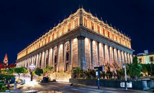 Teatro Degollado, a neoclassical Mexican theater in Guadalajara, Mexico at sunset