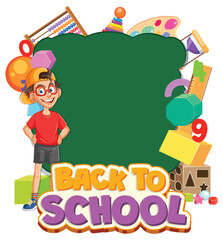Fototapeta premium Colorful illustration of school supplies and a happy student