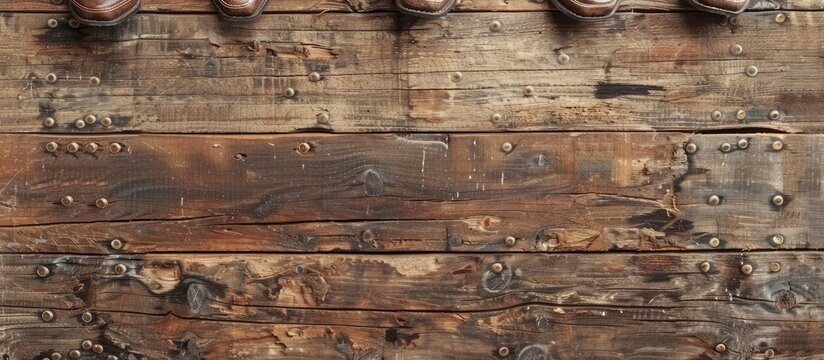 Cowboy poster sign background with nails into wall with copy space for country music festival, line dancing or wanted advert copy