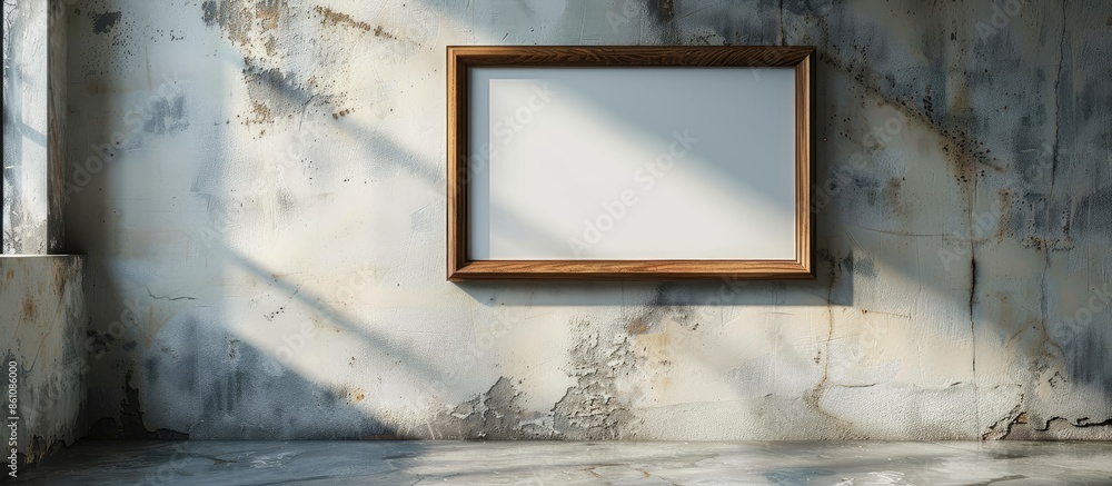 Poster wooden frame on wall. copy space image. place for adding text and design