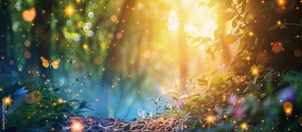 Poster magic fairy forest. copy space image. place for adding text or design