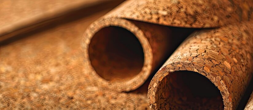 Close-up of cork sound insulation lagging for floors and walls. Copy space image. Place for adding text and design