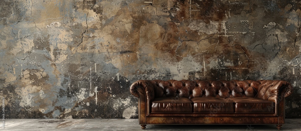 Poster old interior design with vintage grunge wallpaper. copy space image. place for adding text and desig