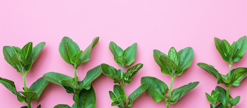 Stevia Rebaudiana leafs Isolated on pastel background. Copy space image. Place for adding text and design