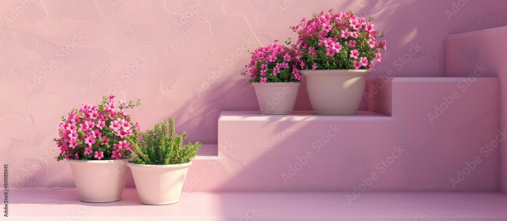 Aufkleber flower pots and stairs. copy space image. place for adding text and design